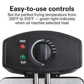 Hamilton Beach lid and basket hook prevent splatter and draining grease safely