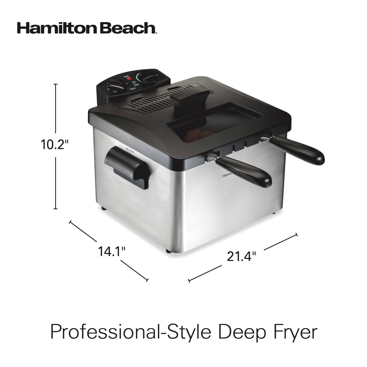 Hamilton Beach deep fryer view window helps monitor browning safely.