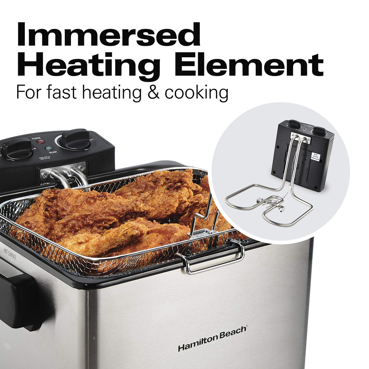 Hamilton Beach deep fryer temperature dial enables precise heat control.