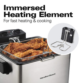 Hamilton Beach deep fryer temperature dial enables precise heat control.