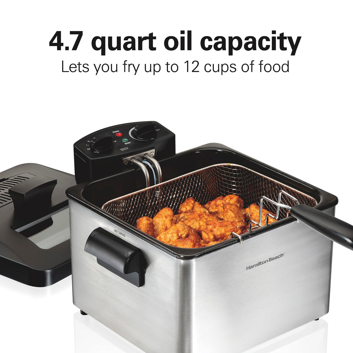 Hamilton Beach deep fryer view window helps monitor browning without lifting the lid.