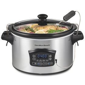 Hamilton Beach defrost slow cooker defrost feature in action for safe thawing and cooking.