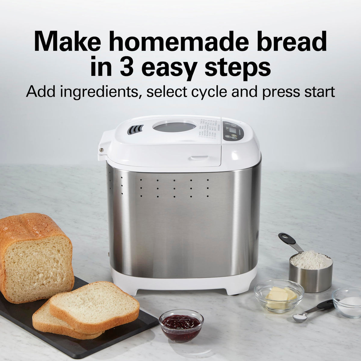 Hamilton Beach digital bread maker top panel with display for precise cycle selection
