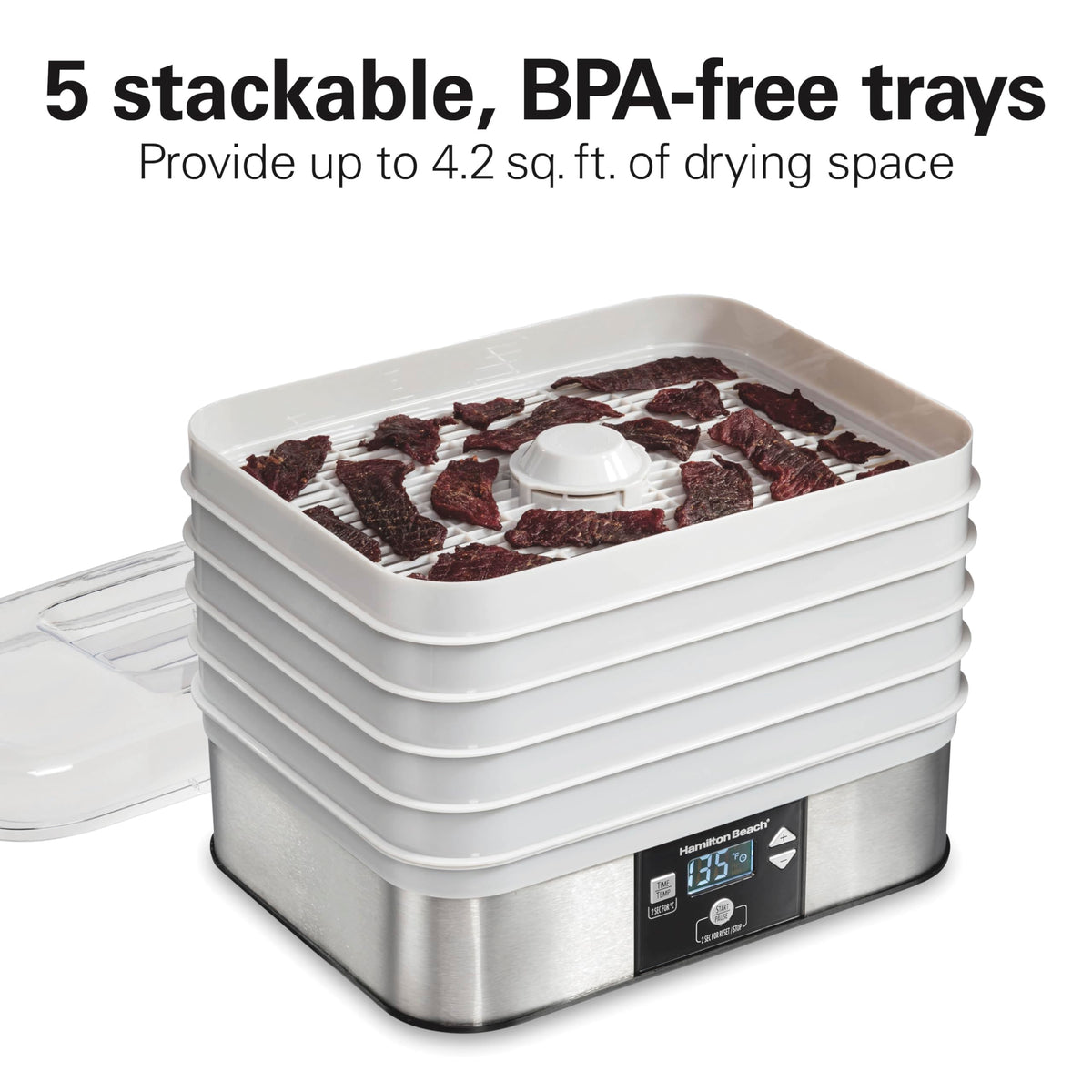 Hamilton Beach dehydrator with adjustable temperature and digital timer for precise control