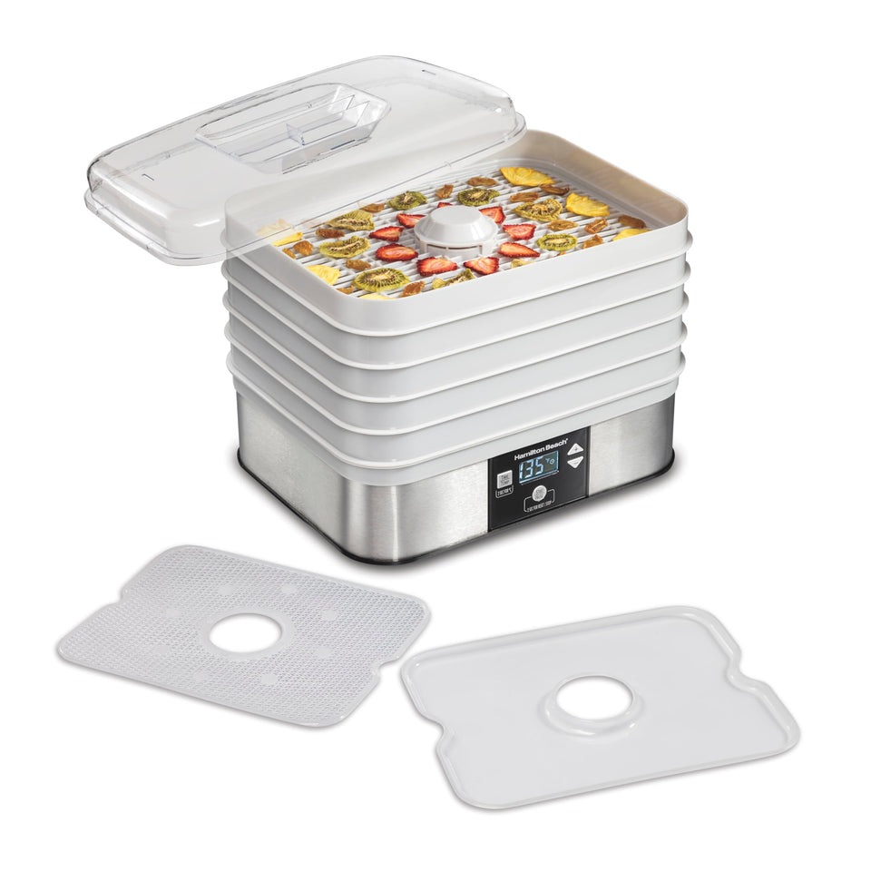 Hamilton Beach digital dehydrator with five trays for efficient batch drying