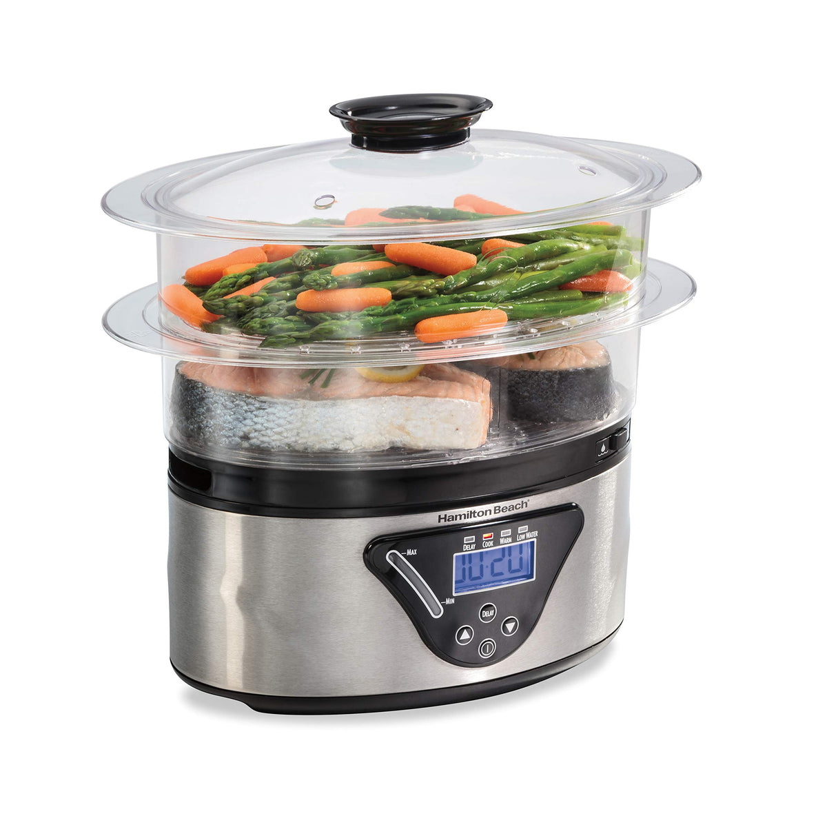 Hamilton Beach digital steamer control panel enables precise timing and warm mode