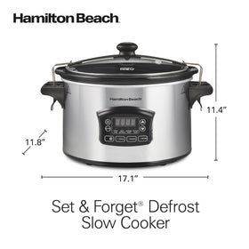Hamilton Beach dishwasher-safe crock and lid for easy cleanup.