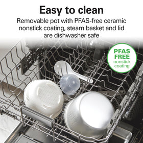 Hamilton Beach dishwasher-safe nonstick pot for simple cleanup.