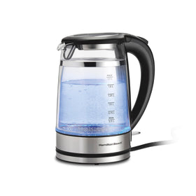 Hamilton Beach double-wall kettle with glass interior for quick, clean hot water.