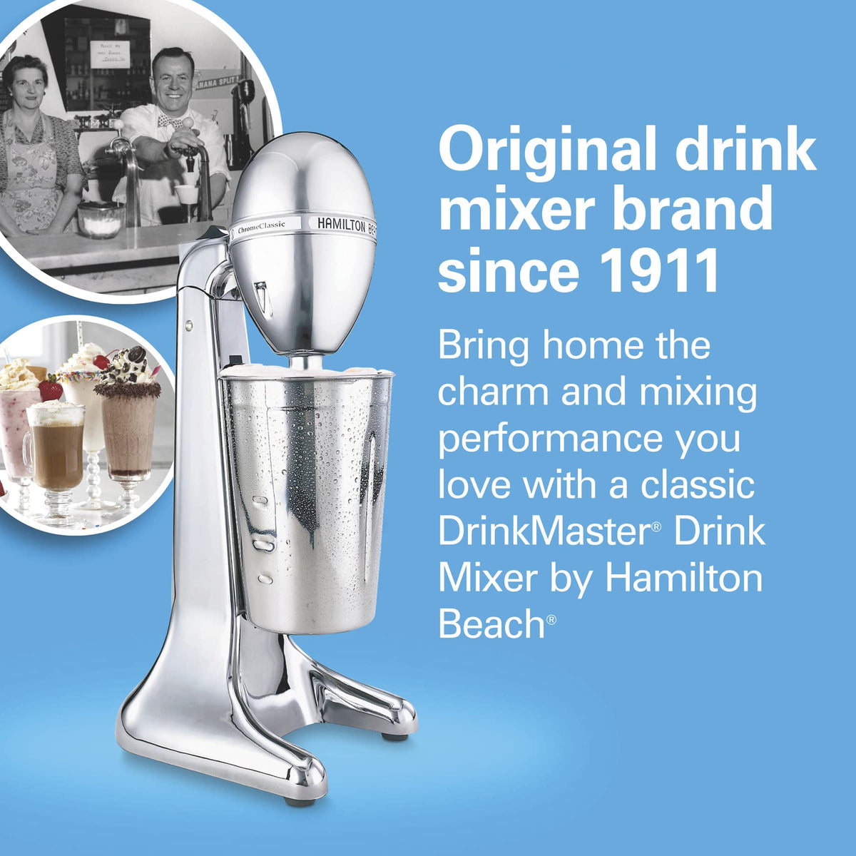 Hamilton Beach DrinkMaster classic chrome finish adds retro charm