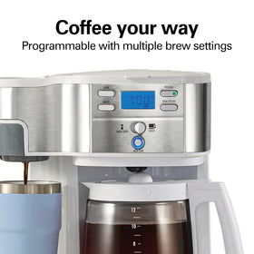 Hamilton Beach dual water reservoirs keep both sides ready for quick brews.