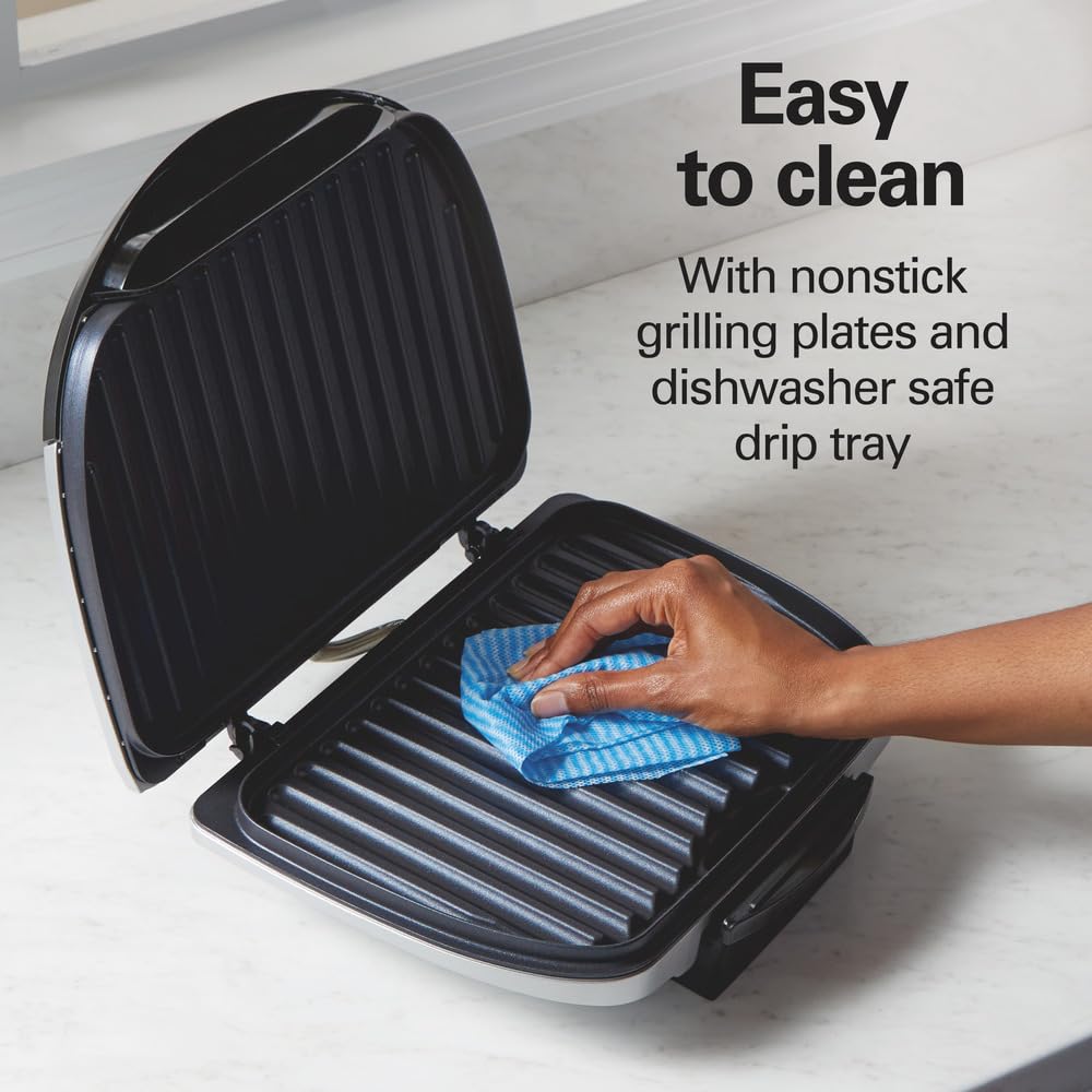 Hamilton Beach nonstick plates wipe clean after cooking.