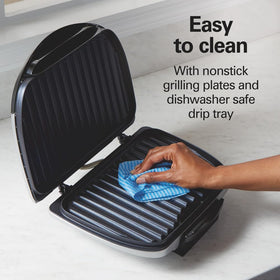 Hamilton Beach nonstick plates wipe clean after cooking.