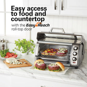 Hamilton Beach easy reach glass door highlights simple monitoring during cooking