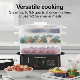 Hamilton Beach egg boiler showing capacity to cook up to 24 eggs