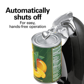 Hamilton Beach electric can opener extra-tall design accommodates tall cans for versatility.