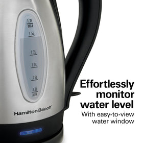 Hamilton Beach blue power indicator confirms active heating at a glance