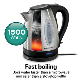 Hamilton Beach electric kettle water window shows fill level for efficient heating