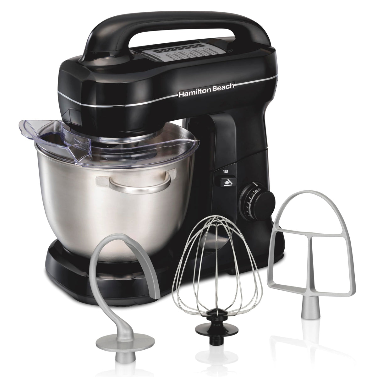Hamilton Beach stand mixer with 4 quart bowl for versatile baking.