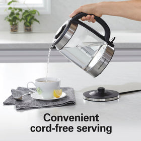 Cord wrap under the base reduces counter clutter