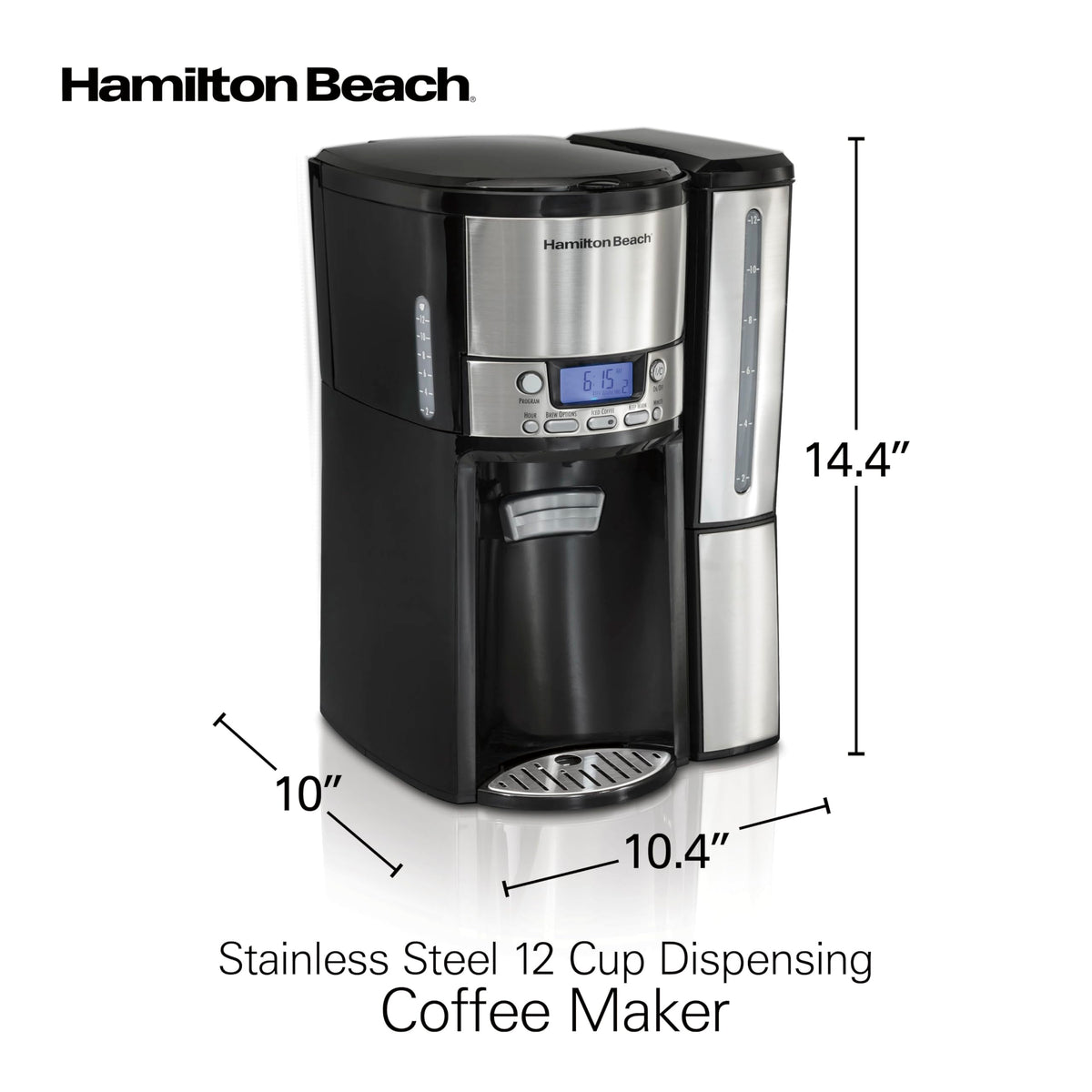 Enclosed brewing system reduces spills during brewing on the Hamilton Beach machine.
