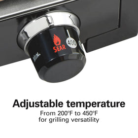 Hamilton Beach extra-large drip tray catches juices for mess-free grilling.