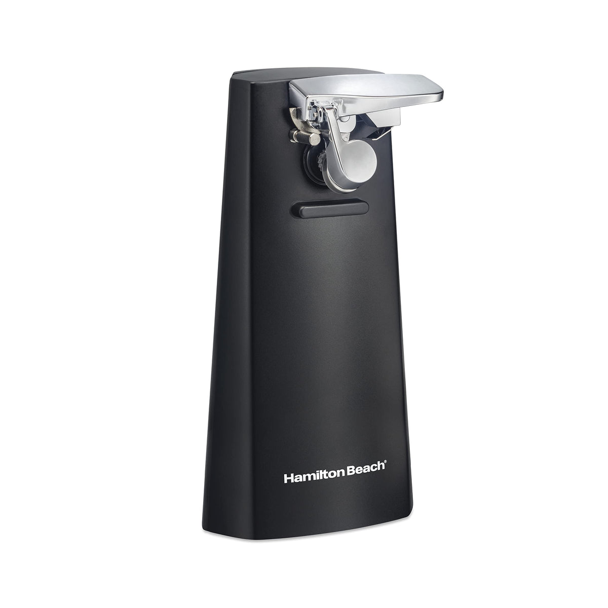 Hamilton Beach extra-tall can opener with detachable cutting lever for easy cleaning.