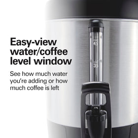Hamilton Beach urn dual heaters keep coffee hot without scorching.
