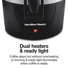 Hamilton Beach urn ready light signals when coffee is hot and ready.