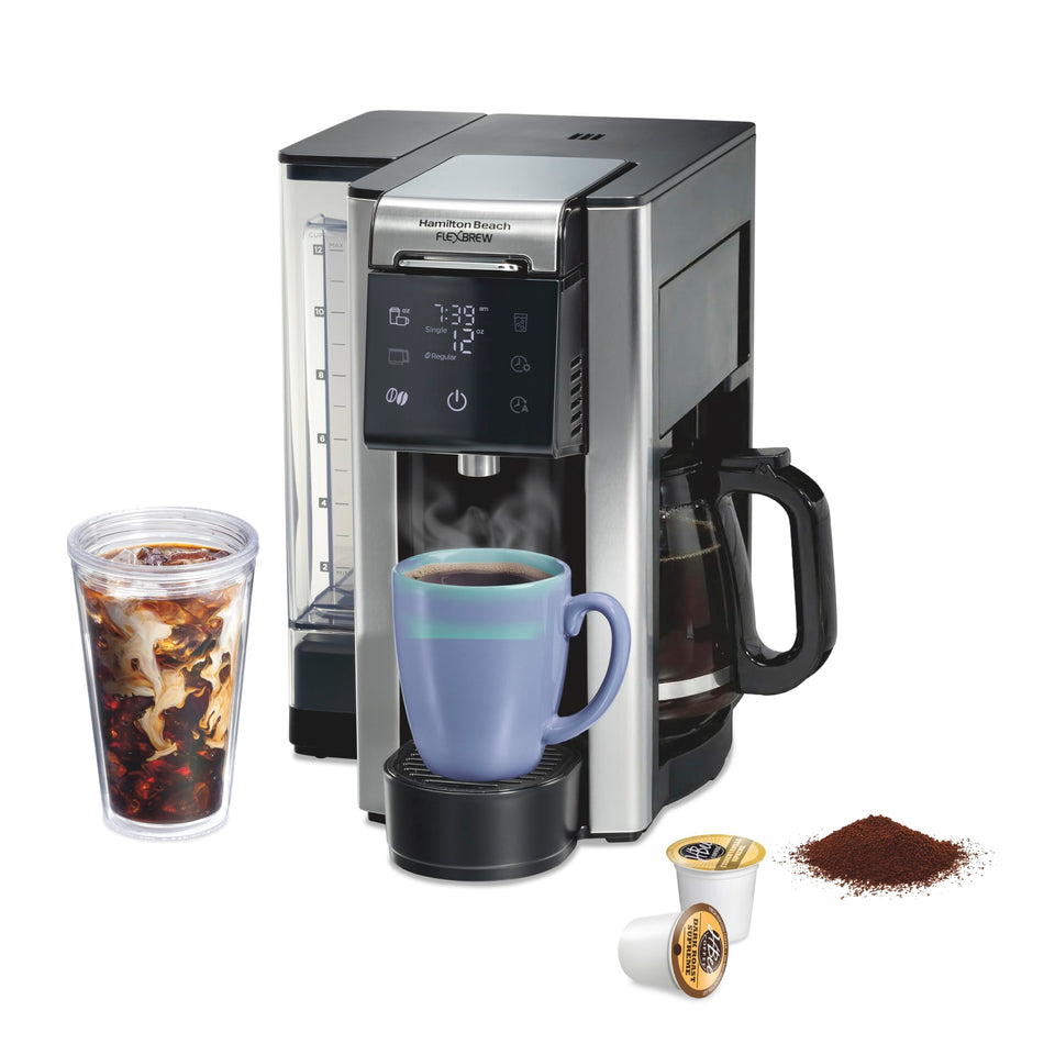 Hamilton Beach FlexBrew Advanced front view showing compact footprint for small kitchens