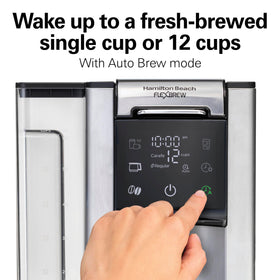 Hamilton Beach FlexBrew Advanced LED touchscreen offers easy, quick brew settings at a glance.