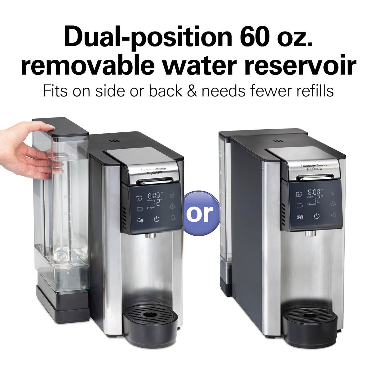 Hamilton Beach FlexBrew Advanced thermal carafe keeps coffee hot without a hot plate.