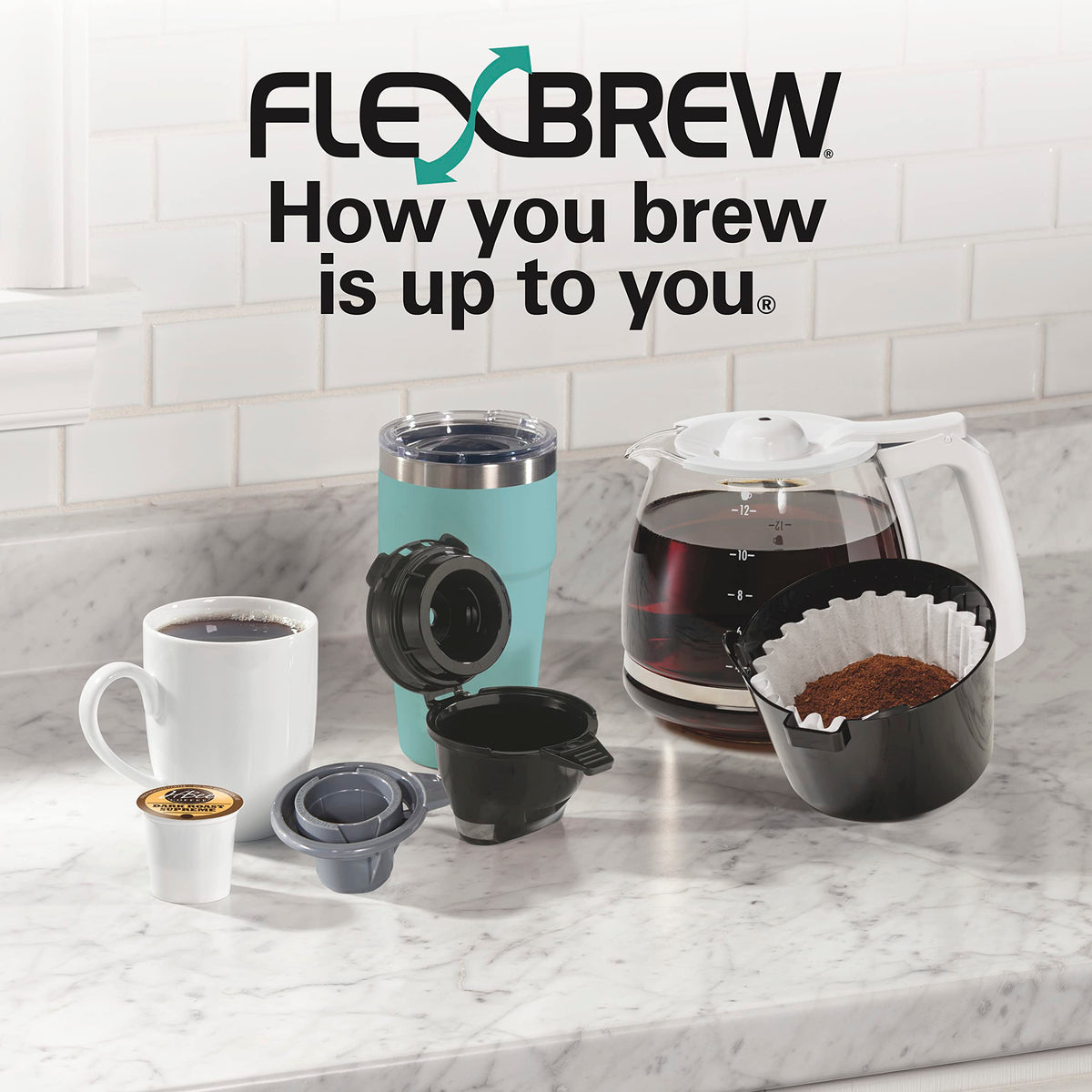 Auto Pause and Pour feature on the FlexBrew Trio for easy pouring.