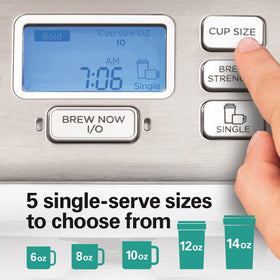 Five ground coffee sizes on the FlexBrew Trio for precise portions.