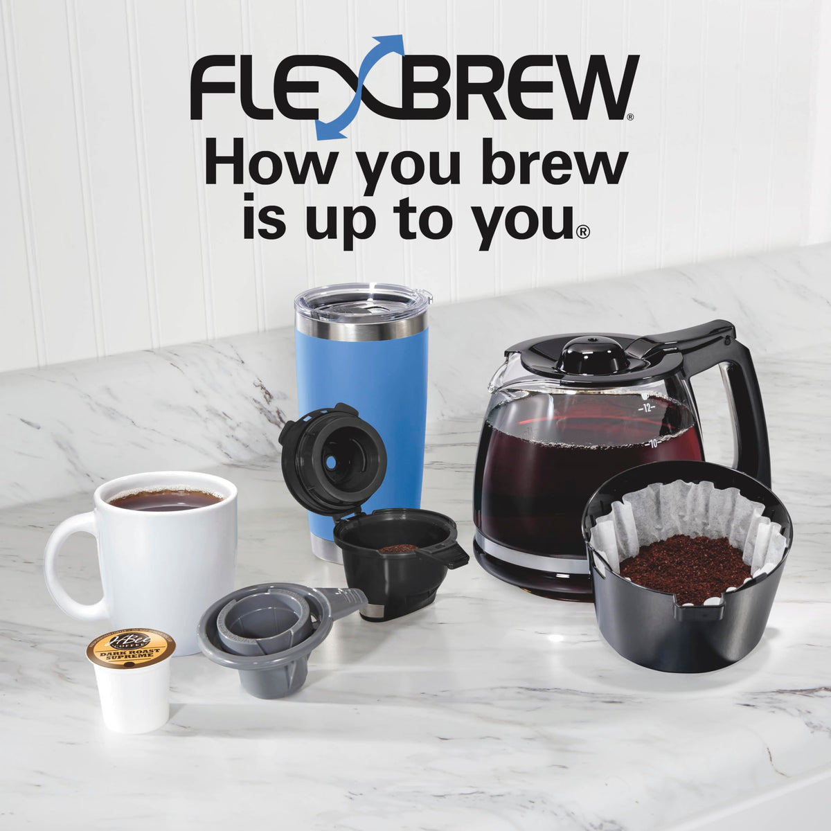 Removable cup rest for tall travel mugs on FlexBrew Trio