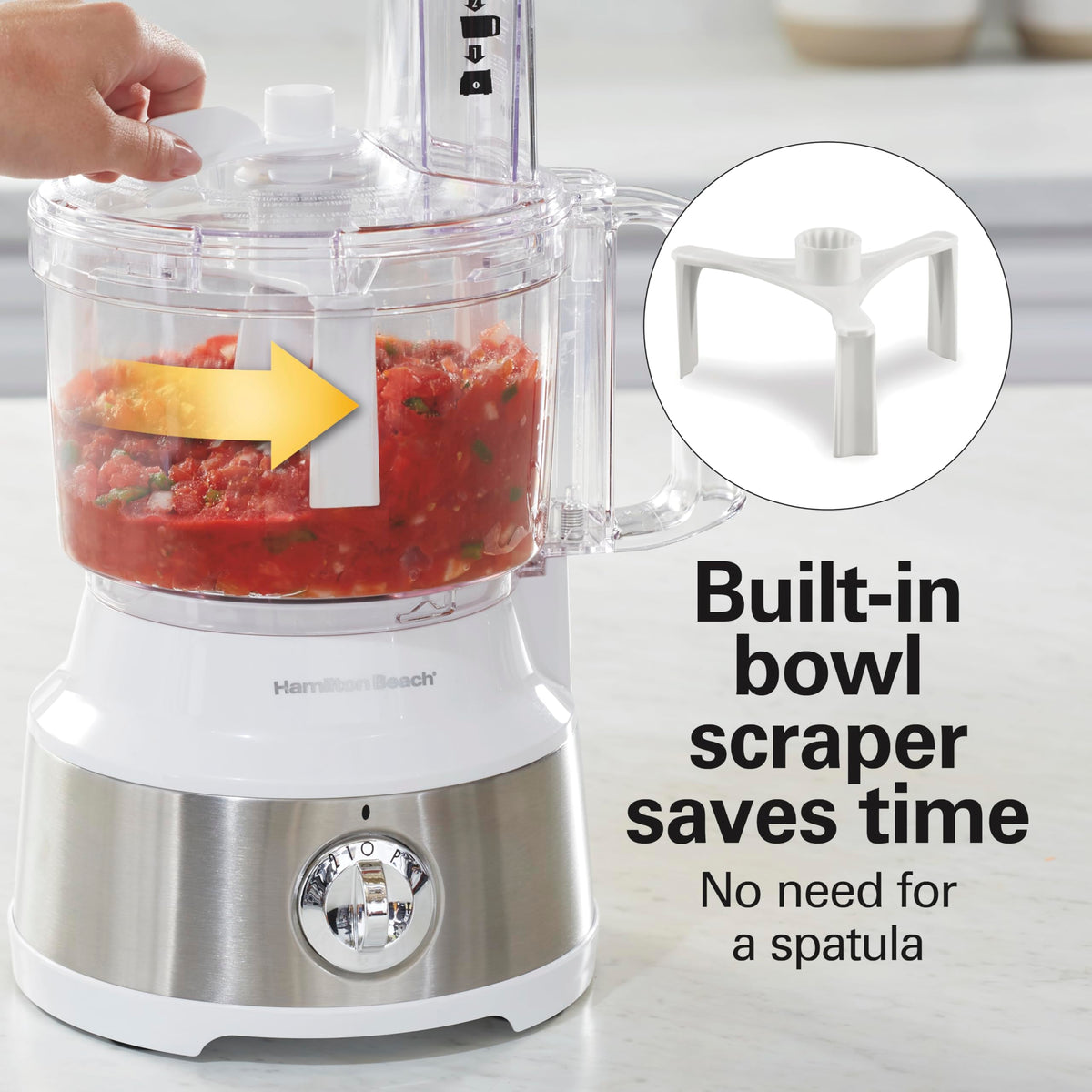 Hamilton Beach slicing-disc demonstrates precise slicing and shredding for salads