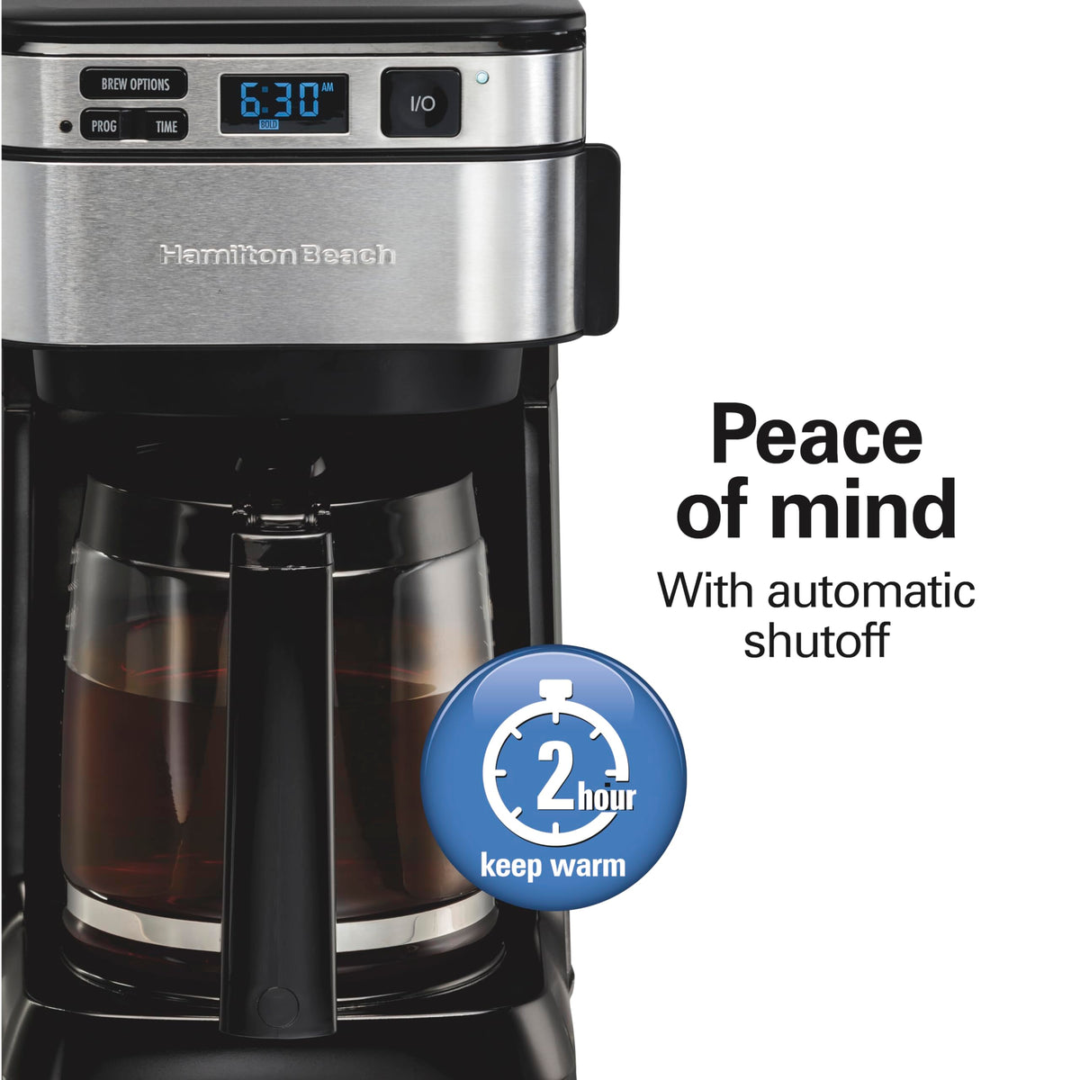 Hamilton Beach FrontFill Auto Pause and Pour feature lets you grab a cup early.