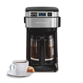 Hamilton Beach FrontFill 12-Cup Coffee Maker in front view, compact for small kitchens.