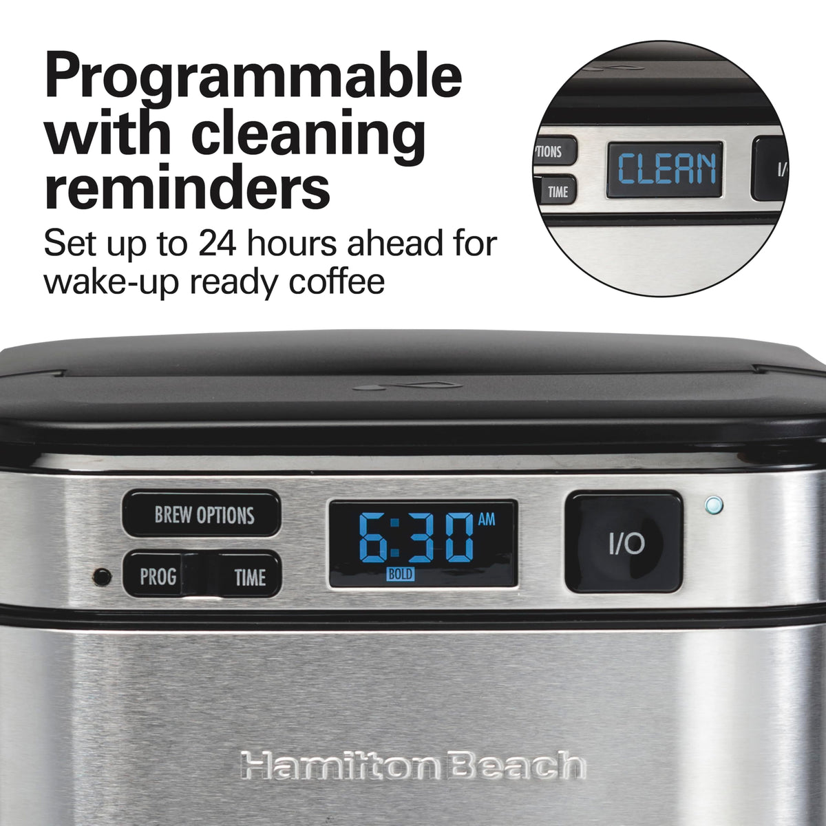 Hamilton Beach FrontFill with swing-out brew basket, easy access for cleaning and filling.