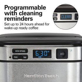 Hamilton Beach FrontFill with swing-out brew basket, easy access for cleaning and filling.