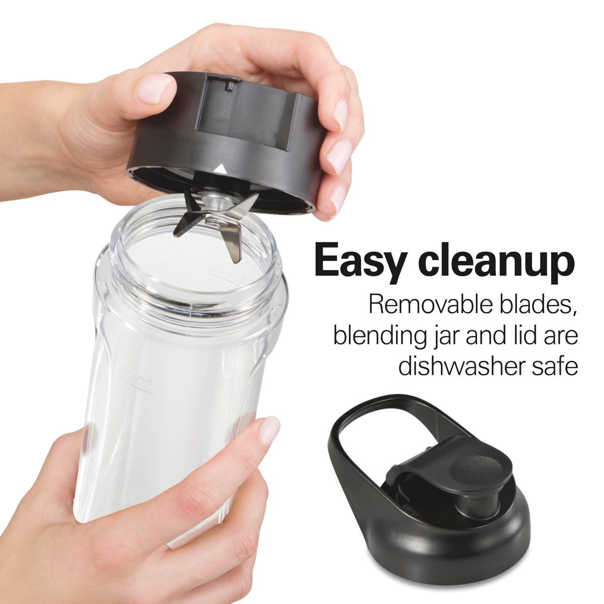 Hamilton Beach Go Sport dishwasher-safe jar blades and lid for easy cleanup