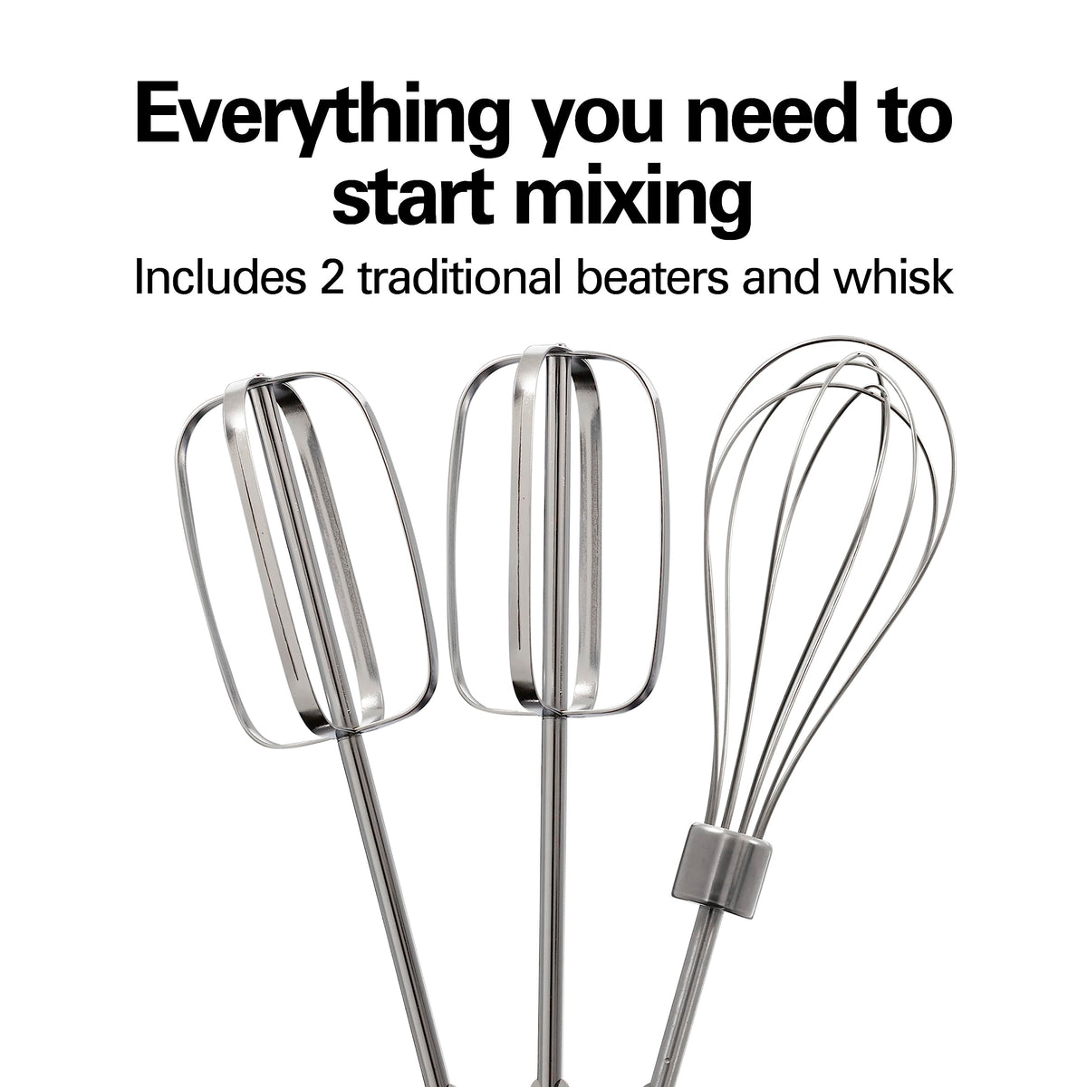 Hamilton Beach hand mixer with beaters and whisk for everyday baking.