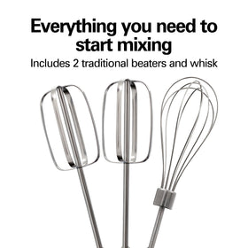 Hamilton Beach hand mixer with beaters and whisk for everyday baking.