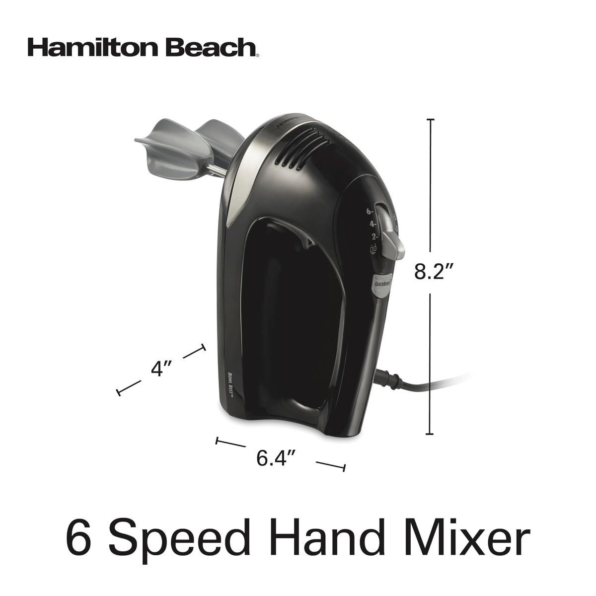 Hamilton Beach hand mixer in black design for modern kitchens.