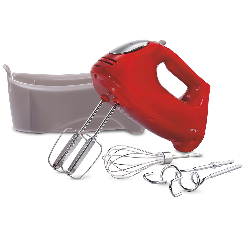 Hamilton Beach hand mixer case with attachments kept tidy for quick baking prep