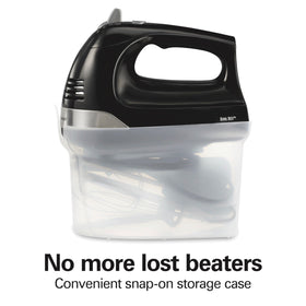 Hamilton Beach hand mixer storage case keeping attachments organized.