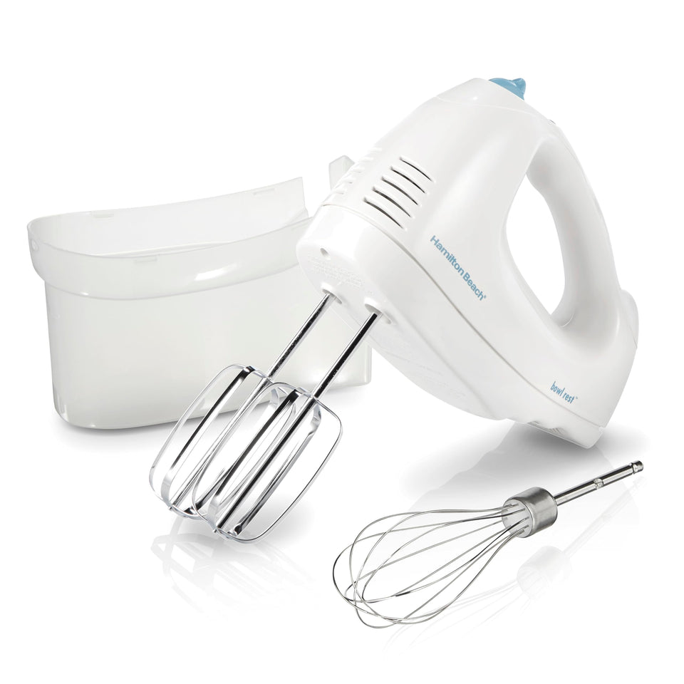 Hamilton Beach hand mixer with whole unit on countertop for easy baking prep
