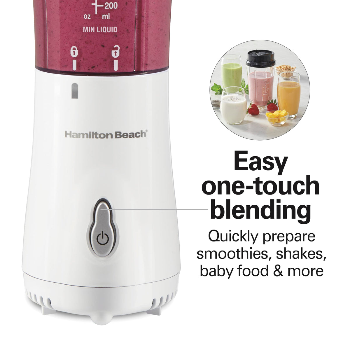 Hamilton Beach blends ice and frozen fruit for icy beverages.