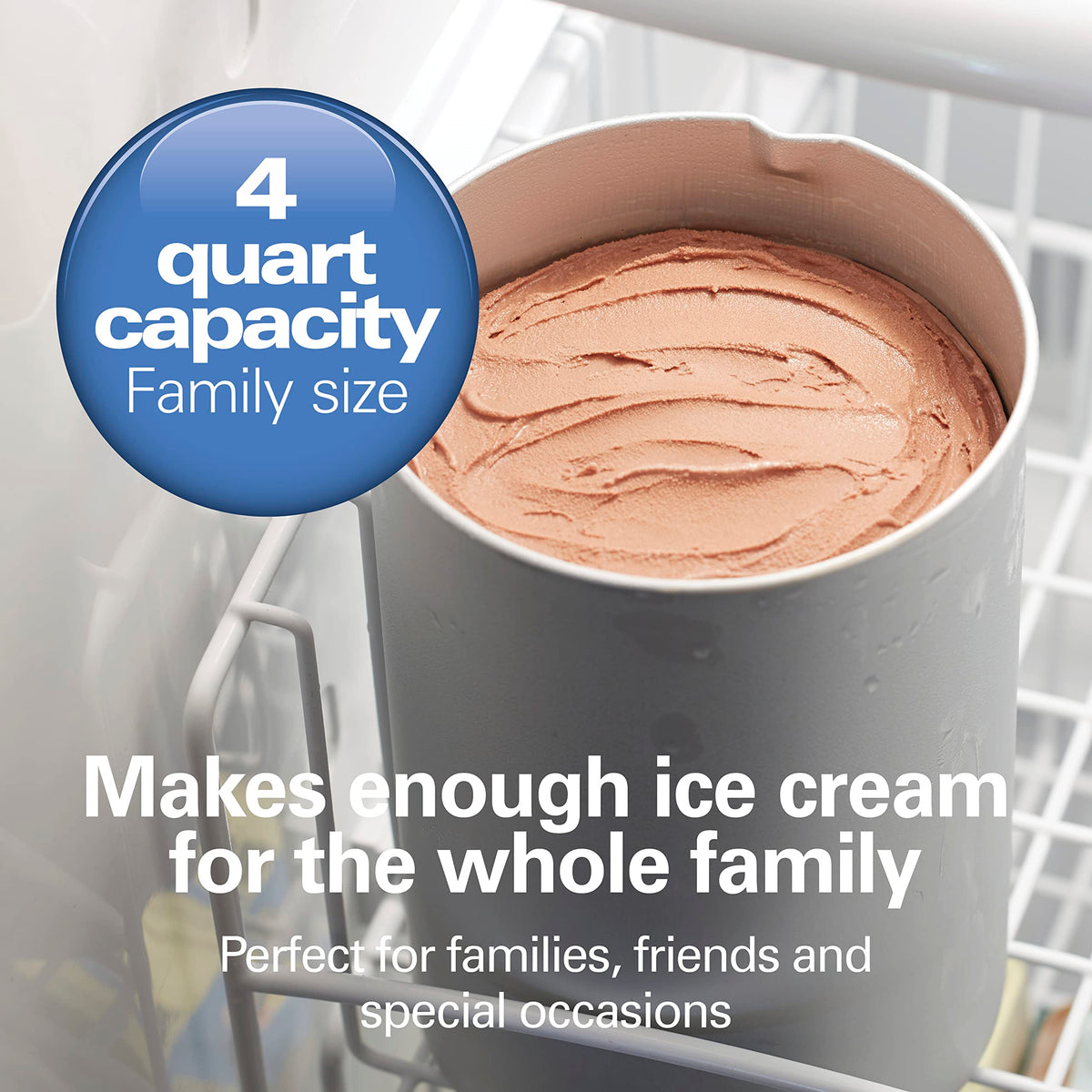 Hamilton Beach ice cream canister with lid ready for easy homemade frozen treats.