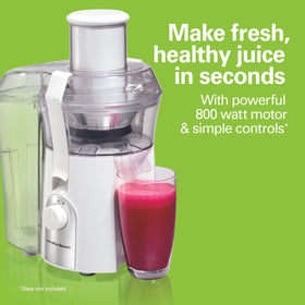 Hamilton Beach juicer 800W motor powers through hard and soft produce.
